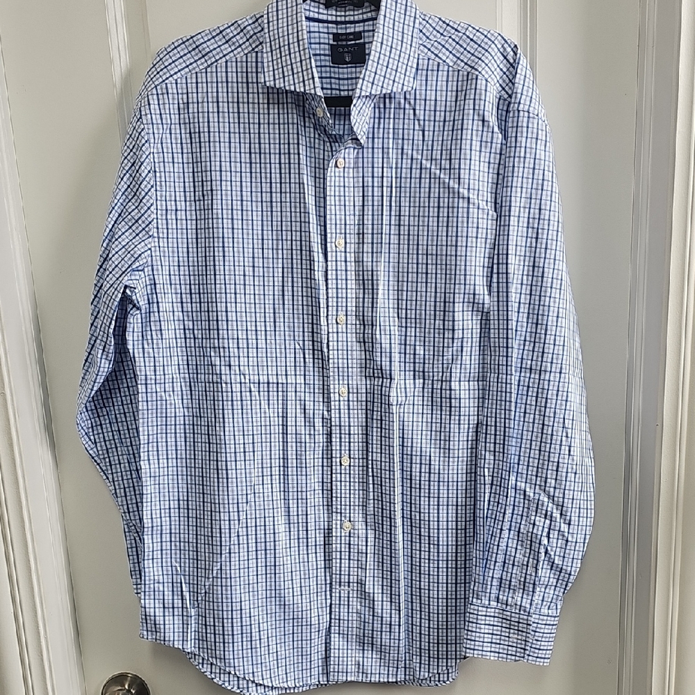 Gant Blue Casual Button Down Shirt with Classic Checkered Design